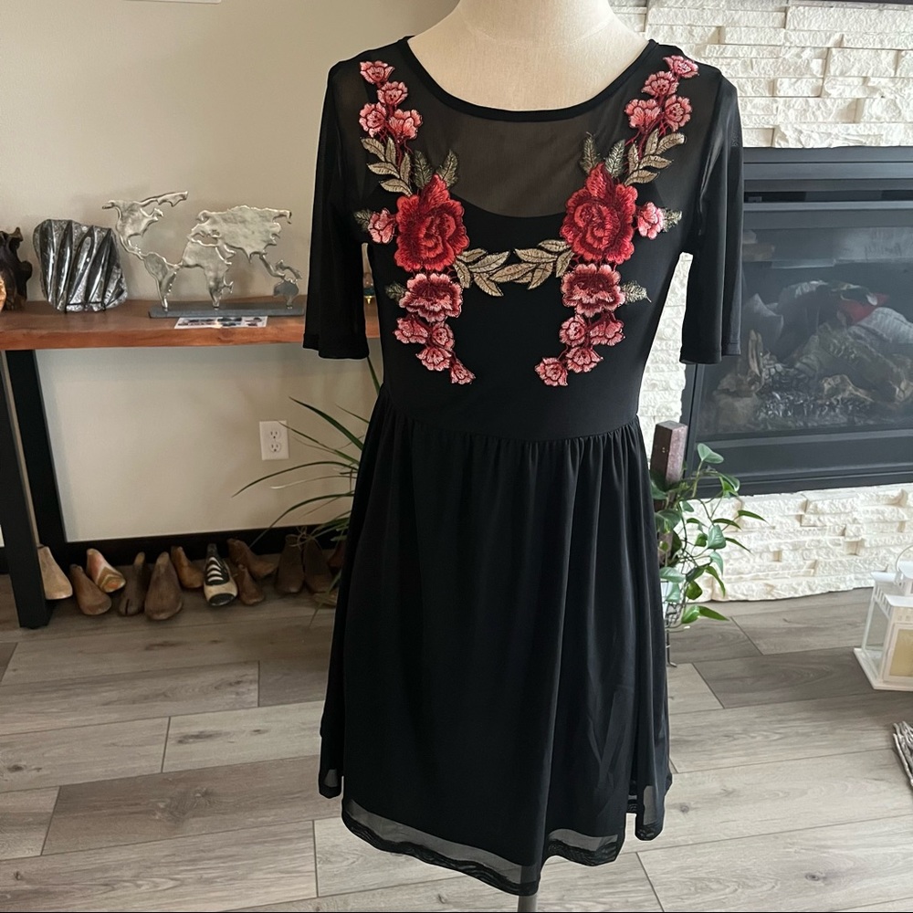 Potter’s Pot Black Sheer Embroidered Dress